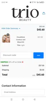 SWIPE20 coupon verification screenshot
