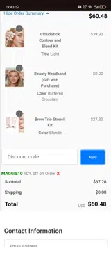 MAGGIE10 coupon verification screenshot