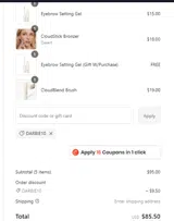 DARBIE10 coupon verification screenshot
