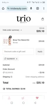 Olivia10 coupon verification screenshot