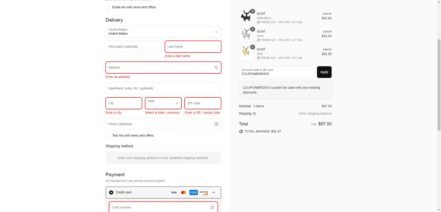 Triple Crown Jewelry discount code screenshot showing code COUPONBIRDS15 applied at Triple Crown Jewelry checkout page. Uploaded by SimplyCodes community member ValiantAce1810 on Jul 10, 2025