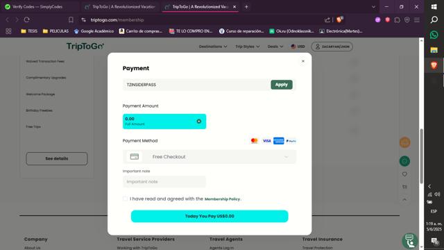 TripToGo checkout page showing TripToGo coupon code box | Screenshot taken by SimplyCodes community member on Jun 5, 2025