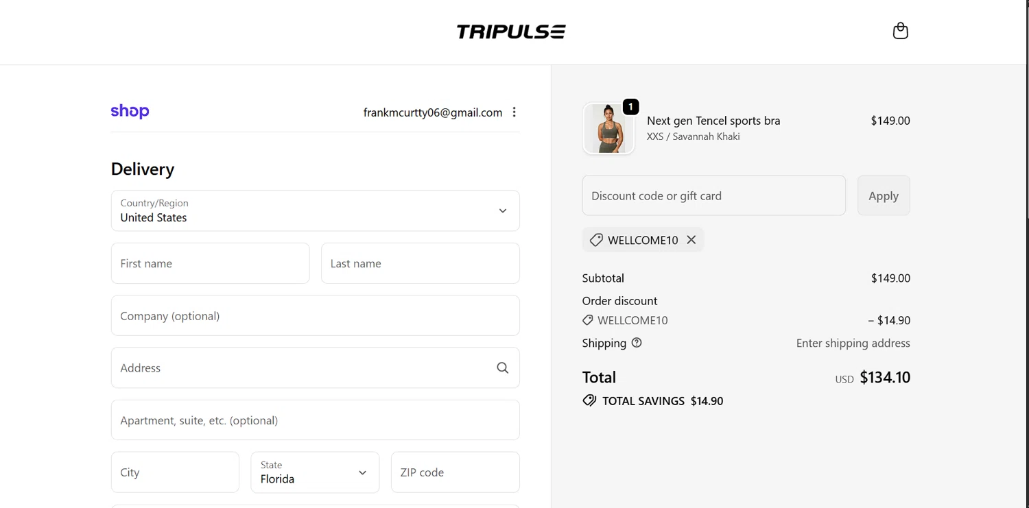 Tripulse checkout page showing Tripulse promo code box | Screenshot taken by SimplyCodes community member on Dec 31, 2025