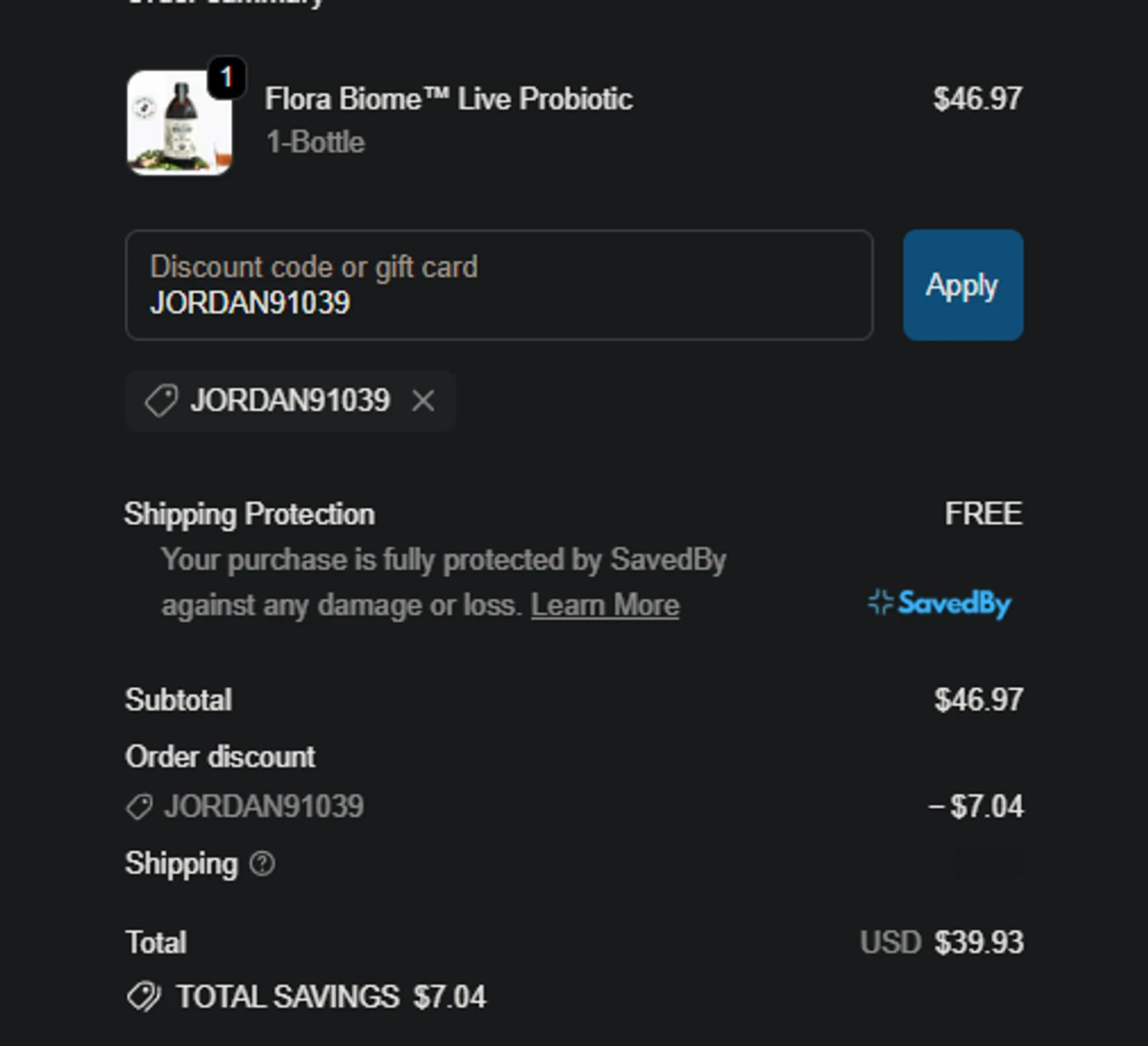 Triquetra Health discount code screenshot showing code JORDAN91039 applied at Triquetra Health checkout page. Uploaded by SimplyCodes community member jaimitoalcachofa on Dec 3, 2025