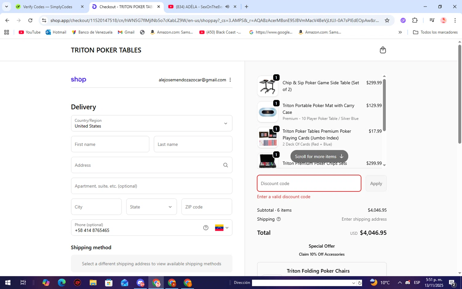 Triton Poker Tables promo code screenshot showing code RAISE5 applied at Triton Poker Tables checkout page. Uploaded by SimplyCodes community member WiseScholar9036 on Nov 13, 2025