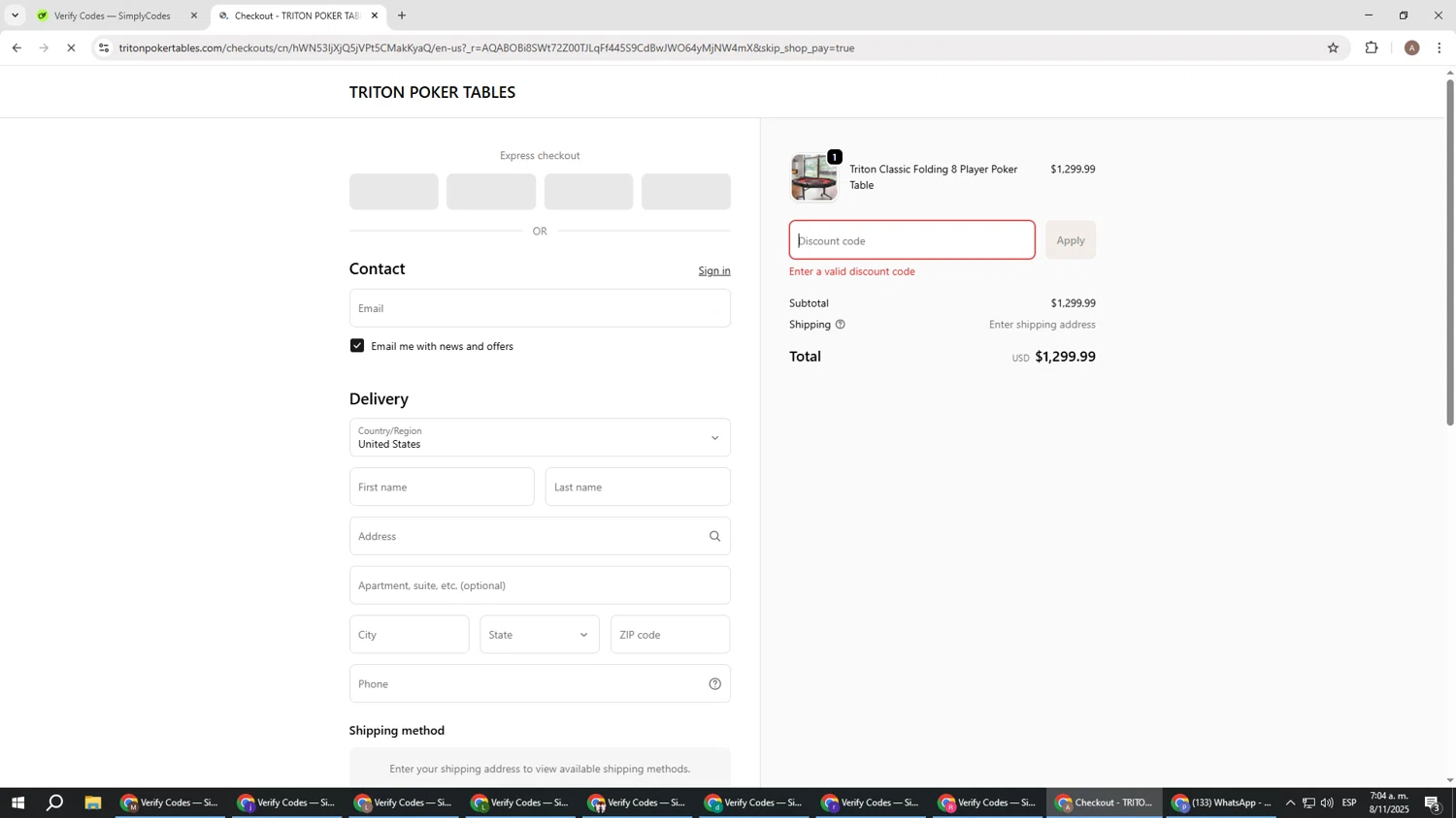 Triton Poker Tables promo code screenshot showing code CUT5 applied at Triton Poker Tables checkout page. Uploaded by SimplyCodes community member SwiftSage2309 on Nov 8, 2025