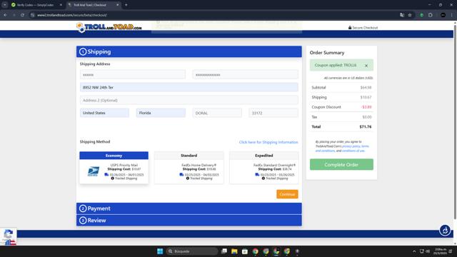 Troll and Toad checkout page showing Troll and Toad promo code box | Screenshot taken by SimplyCodes community member on Mar 23, 2025
