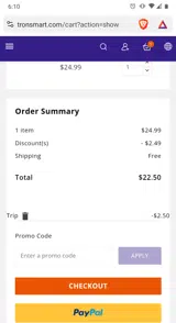 Tronsmart coupon verification screenshot