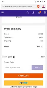 Tronsmart coupon verification screenshot