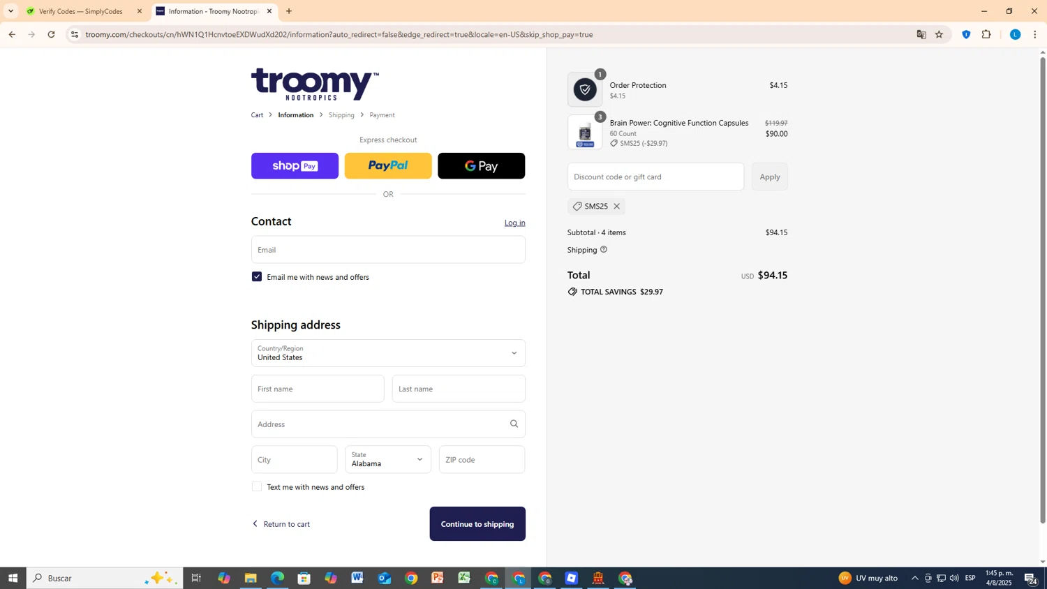 Troomy promo code screenshot showing code SMS25 applied at Troomy checkout page. Uploaded by SimplyCodes community member EpicMaestro5922 on Aug 4, 2025