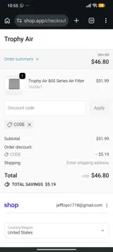 CODE coupon verification screenshot