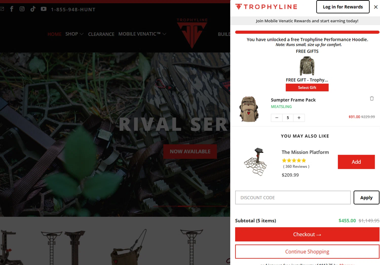 Trophyline discount code screenshot showing code MEATSLING applied at Trophyline checkout page. Uploaded by SimplyCodes community member widdyto on Aug 25, 2025