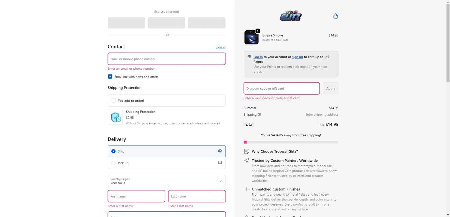 Tropical Glitz discount code screenshot showing code GLITZ10 applied at Tropical Glitz checkout page. Uploaded by SimplyCodes community member DiscountWarden480 on Nov 25, 2025
