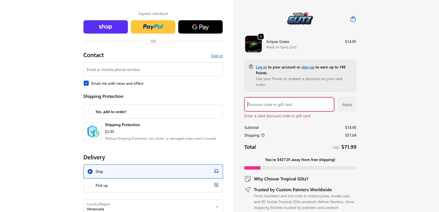 Tropical Glitz discount code screenshot showing code THANKFUL applied at Tropical Glitz checkout page. Uploaded by SimplyCodes community member BrillianteMaestro892 on Dec 4, 2025
