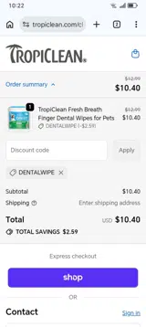 TropiClean coupon verification screenshot