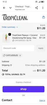 TropiClean coupon verification screenshot