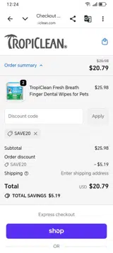TropiClean coupon verification screenshot