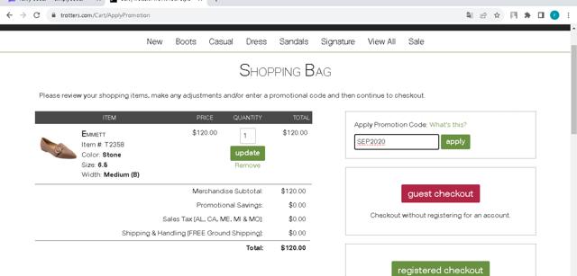 Trotters checkout page showing Trotters promo code box | Screenshot taken by SimplyCodes community member on Sep 11, 2023
