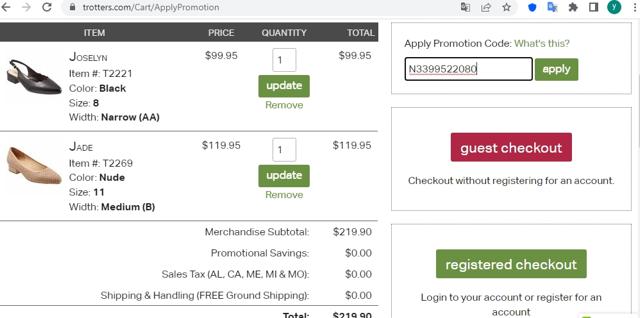 Trotters checkout page showing Trotters promo code box | Screenshot taken by SimplyCodes community member on Sep 7, 2022