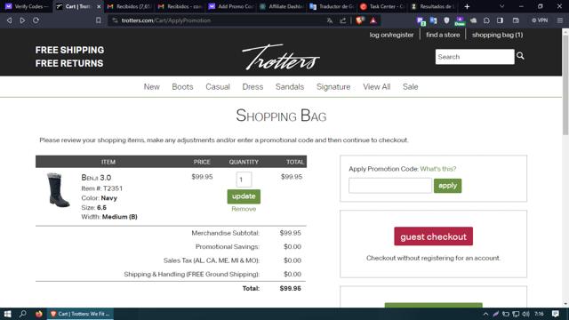 Trotters checkout page showing Trotters promo code box | Screenshot taken by SimplyCodes community member on Oct 11, 2023