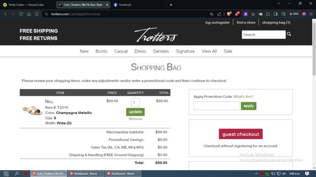 Trotters checkout page showing Trotters promo code box | Screenshot taken by SimplyCodes community member on Apr 10, 2024