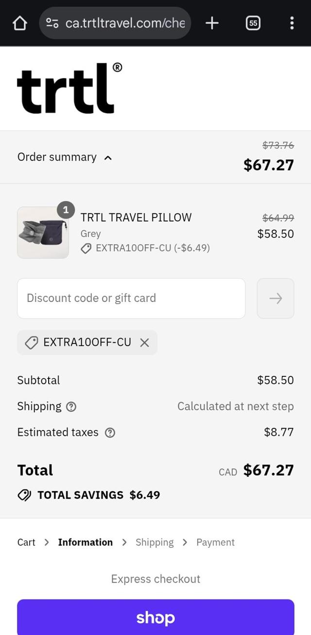 Trtl checkout page showing Trtl discount code box | Screenshot taken by SimplyCodes community member on Sep 12, 2025