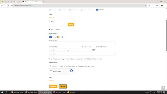 TRT Nation checkout page showing TRT Nation coupon code box | Screenshot taken by SimplyCodes community member on Jul 21, 2025