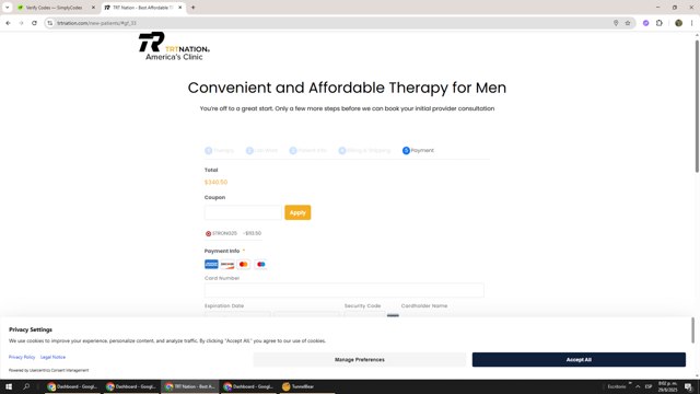 TRT Nation checkout page showing TRT Nation coupon code box | Screenshot taken by SimplyCodes community member on Aug 30, 2025