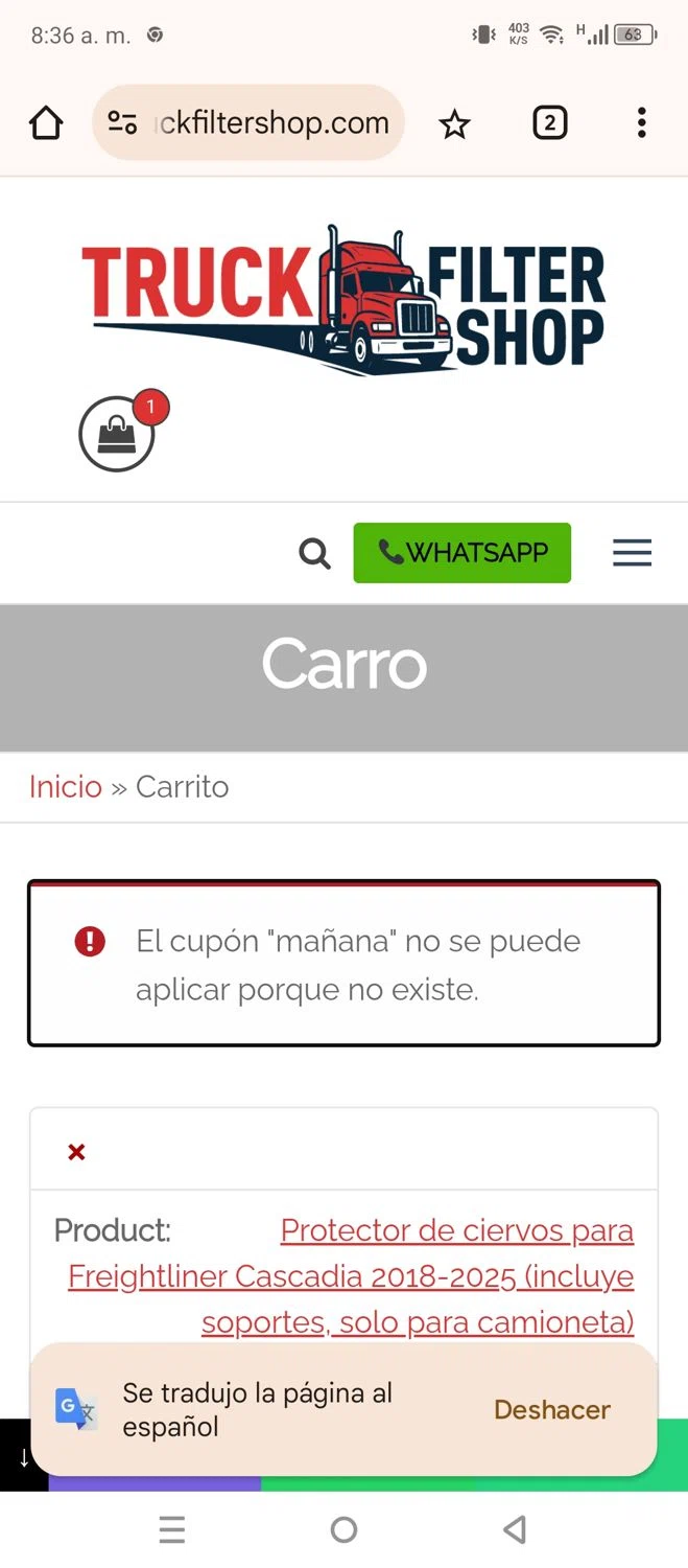 Truck Filter Shop promo code screenshot showing code tomorrow applied at Truck Filter Shop checkout page. Uploaded by SimplyCodes community member 220919 on Oct 17, 2025