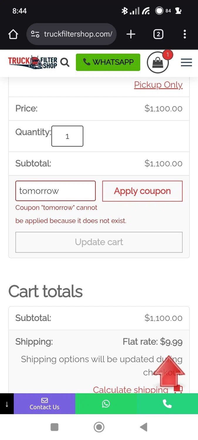 Truck Filter Shop promo code screenshot showing code tomorrow applied at Truck Filter Shop checkout page. Uploaded by SimplyCodes community member Original01 on Oct 17, 2025