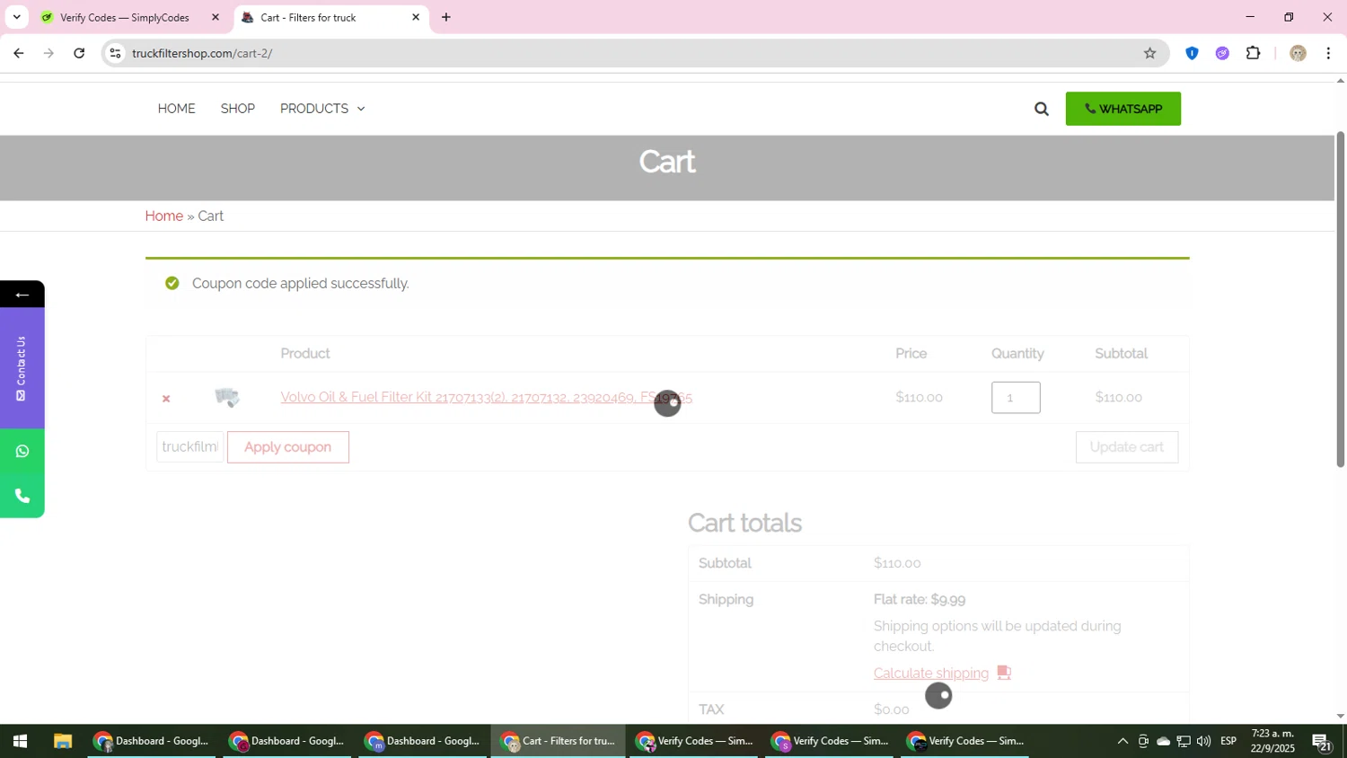 Truck Filter Shop checkout page showing Truck Filter Shop promo code box | Screenshot taken by SimplyCodes community member on Sep 22, 2025