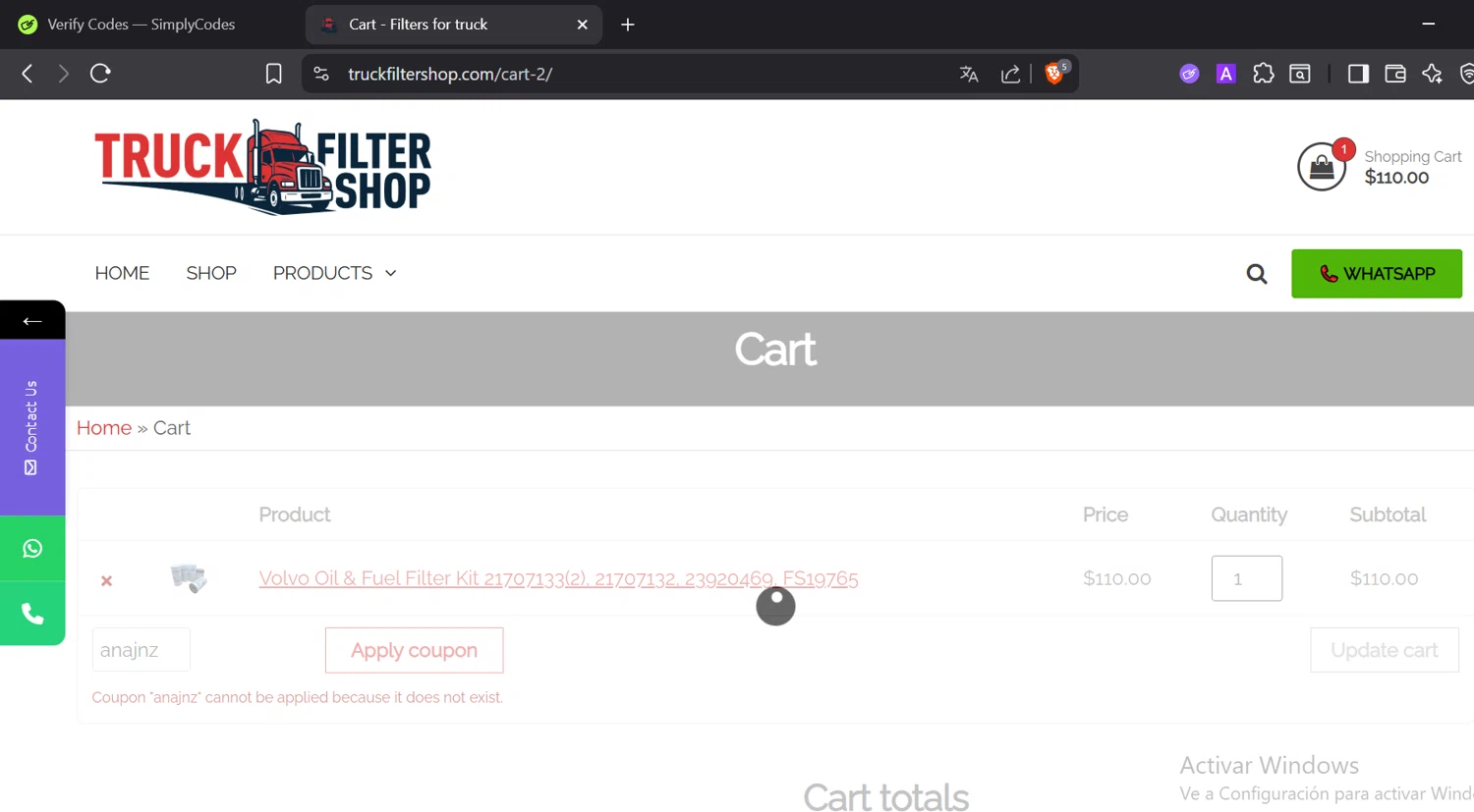 Truck Filter Shop promo code screenshot showing code anajnz applied at Truck Filter Shop checkout page. Uploaded by SimplyCodes community member DiaCritics on Sep 23, 2025