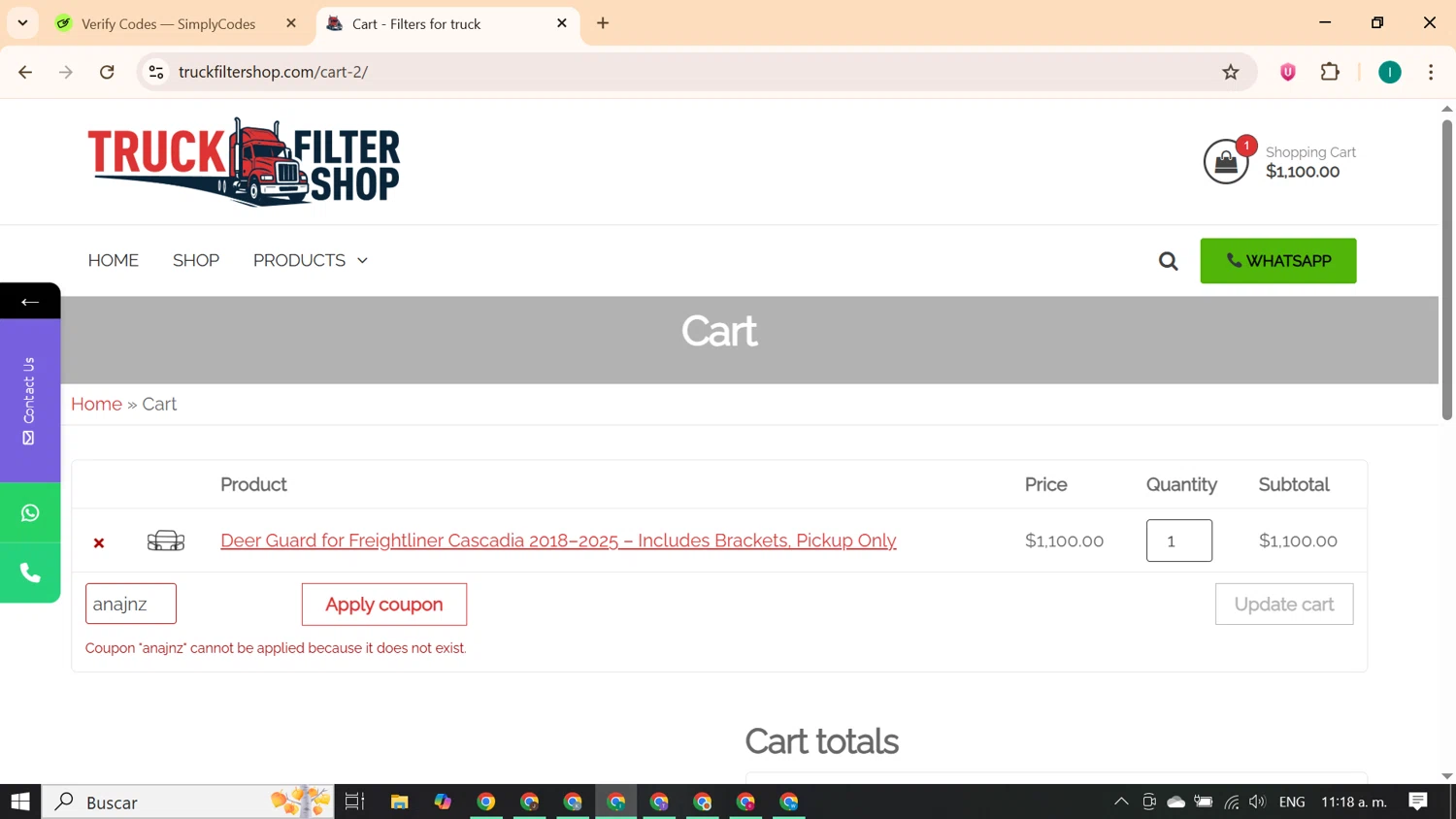 Truck Filter Shop promo code screenshot showing code anajnz applied at Truck Filter Shop checkout page. Uploaded by SimplyCodes community member ExtraordinaryKnight690 on Sep 23, 2025