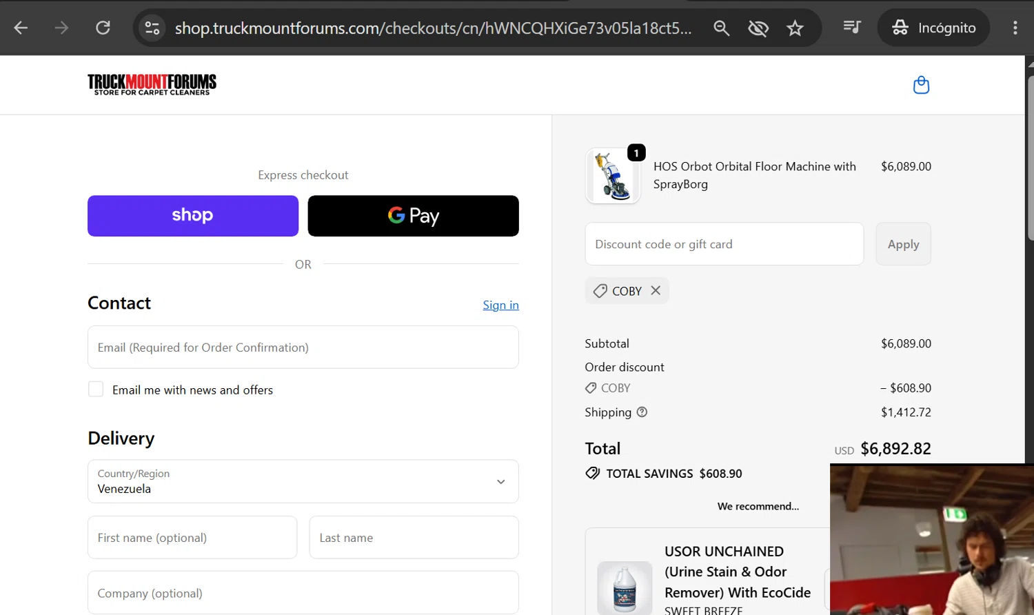 Truck Mount Forums promo code screenshot showing code Coby applied at Truck Mount Forums checkout page. Uploaded by SimplyCodes community member anosesmith on May 21, 2026