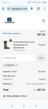 Rroots coupon verification screenshot