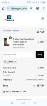 JONI15 coupon verification screenshot
