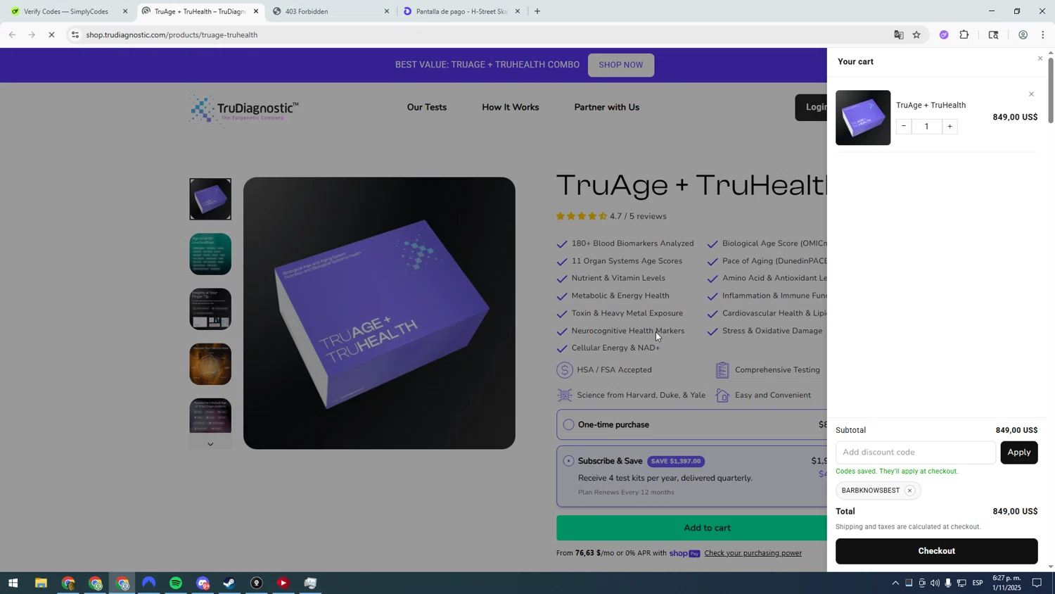 TruDiagnostic discount code screenshot showing code BARBKNOWSBEST applied at TruDiagnostic checkout page. Uploaded by SimplyCodes community member asdasdasd on Nov 1, 2025