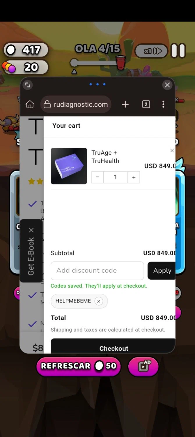 TruDiagnostic discount code screenshot showing code HELPMEBEME applied at TruDiagnostic checkout page. Uploaded by SimplyCodes community member ScanExpert7367 on Nov 1, 2025