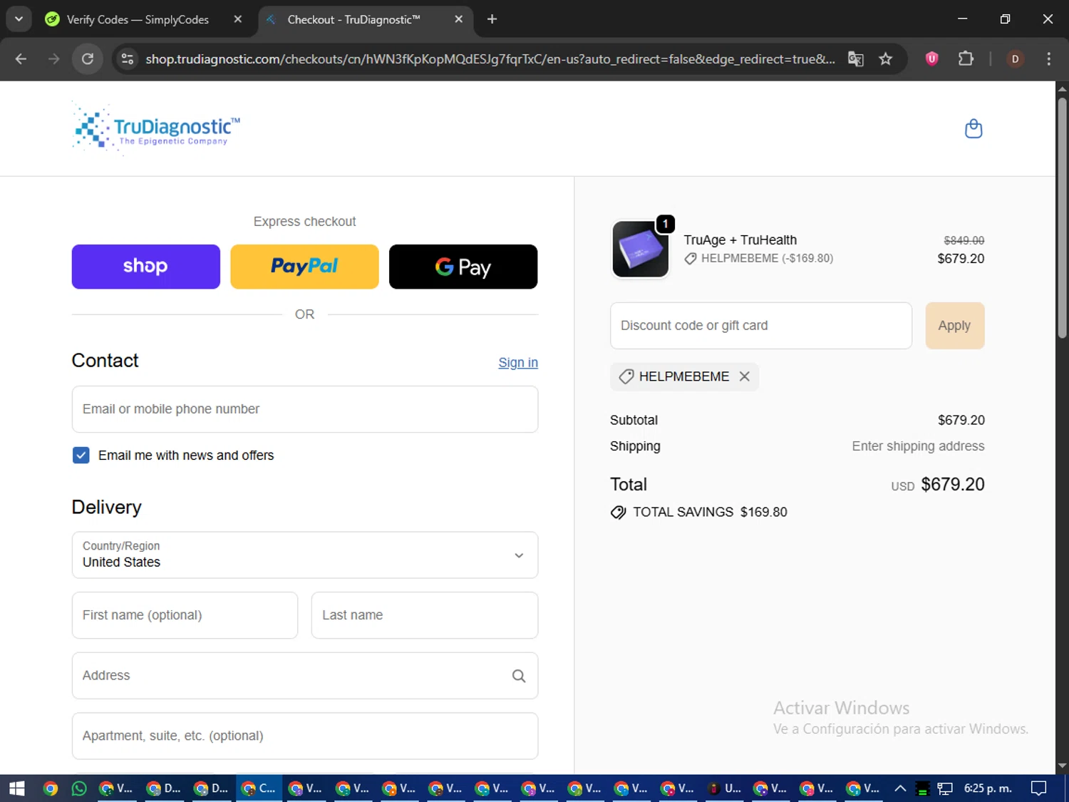 TruDiagnostic discount code screenshot showing code HELPMEBEME applied at TruDiagnostic checkout page. Uploaded by SimplyCodes community member liltecca on Oct 2, 2025