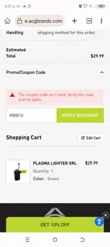 MBB10 coupon verification screenshot
