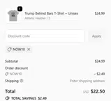NOW10 coupon verification screenshot