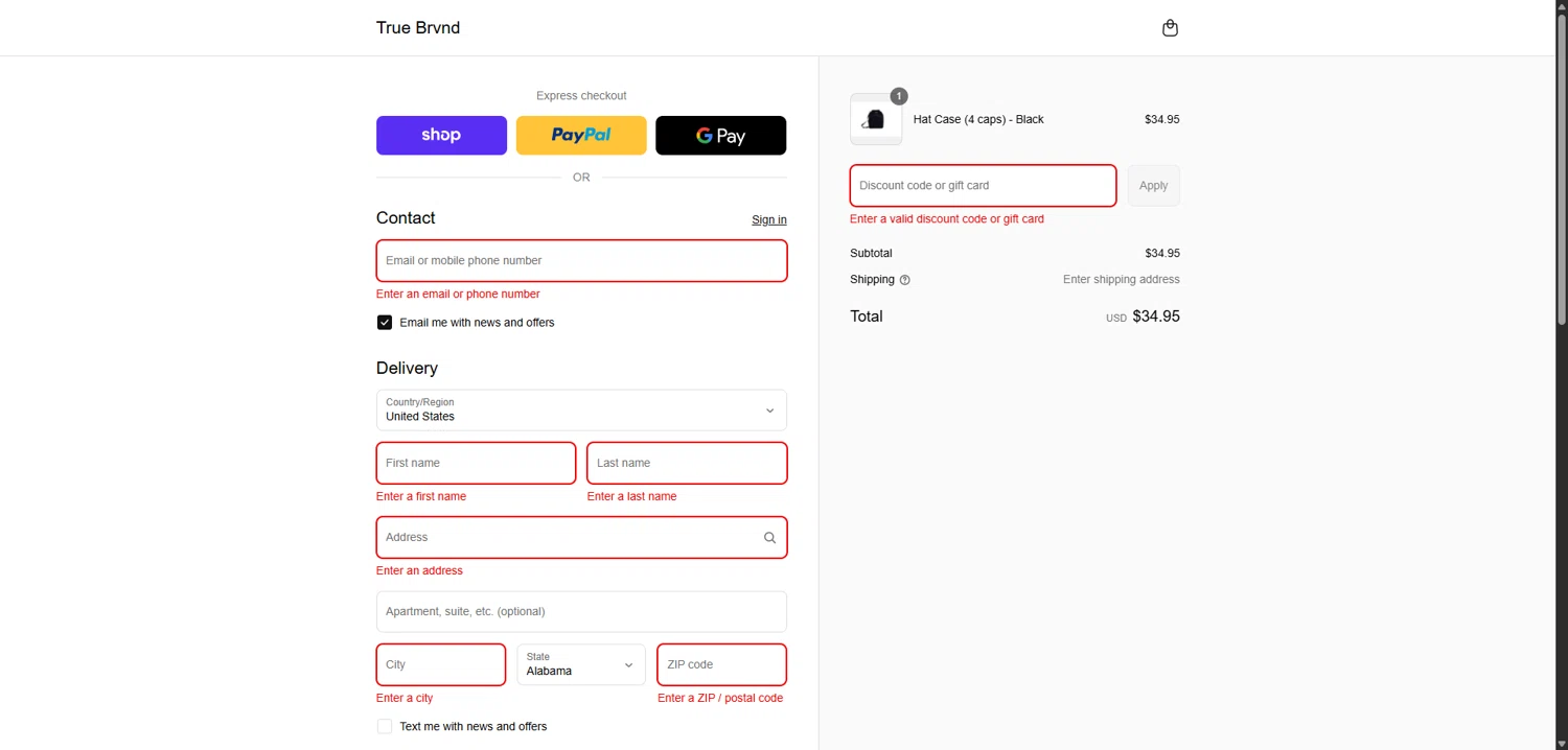 TRUE BRVND discount code screenshot showing code OFF20 applied at TRUE BRVND checkout page. Uploaded by SimplyCodes community member ShieldMaverick9079 on Sep 16, 2025