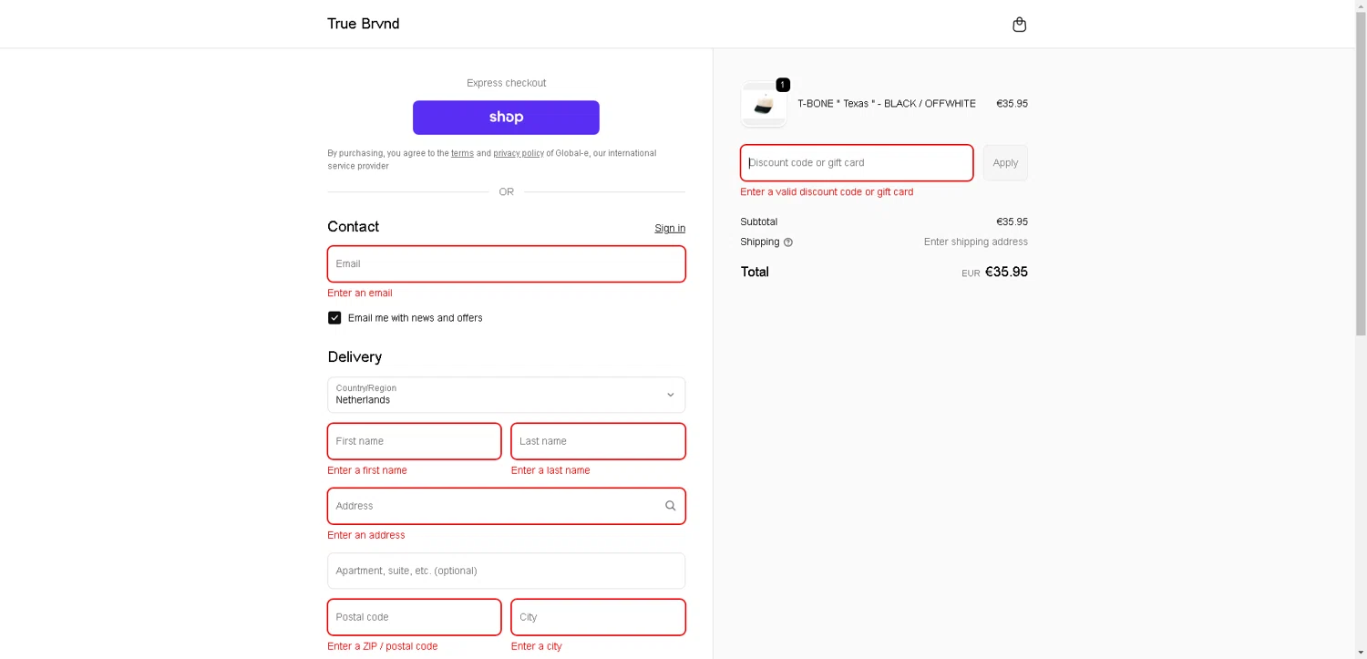 TRUE BRVND discount code screenshot showing code TEXAS15 applied at TRUE BRVND checkout page. Uploaded by SimplyCodes community member DealHunter6996 on Oct 15, 2025