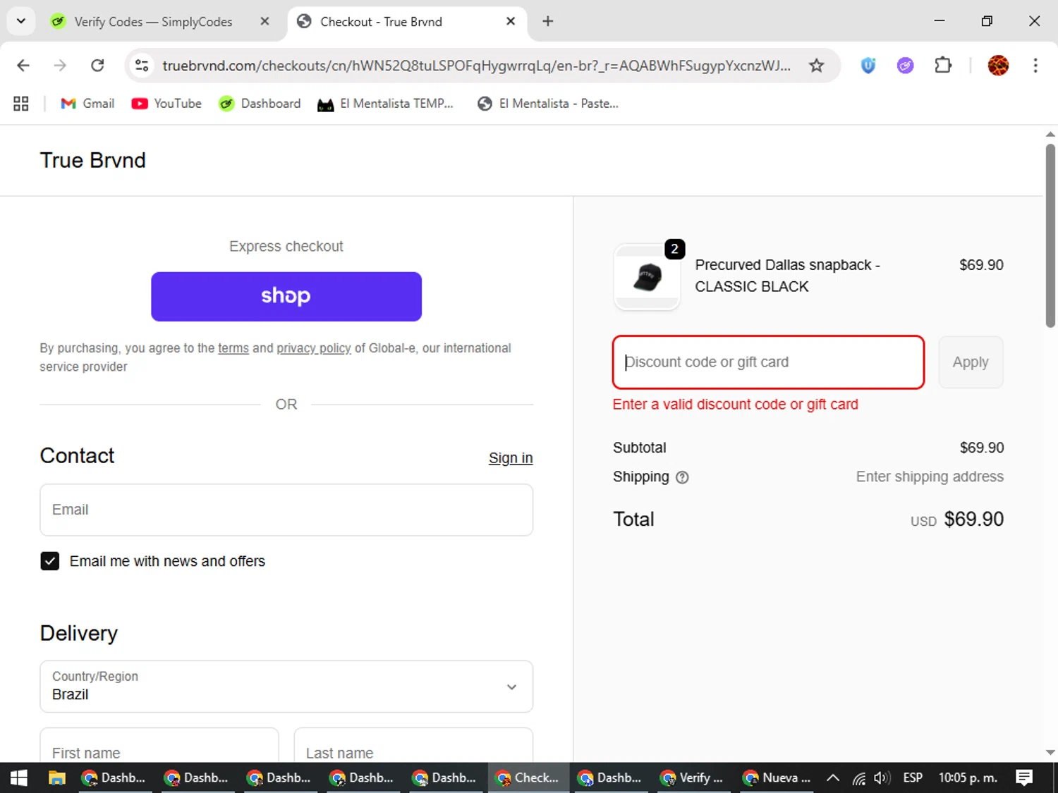 TRUE BRVND discount code screenshot showing code SPOOKY30 applied at TRUE BRVND checkout page. Uploaded by SimplyCodes community member Rodolfo on Nov 8, 2025