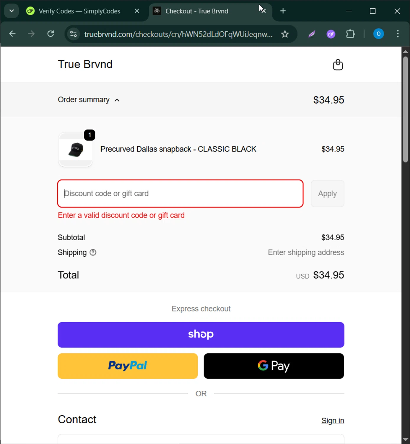 TRUE BRVND discount code screenshot showing code TAKEOVER applied at TRUE BRVND checkout page. Uploaded by SimplyCodes community member CodeScholar4340 on Nov 8, 2025