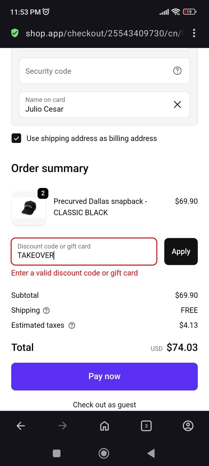 TRUE BRVND discount code screenshot showing code TAKEOVER applied at TRUE BRVND checkout page. Uploaded by SimplyCodes community member JulesCrnel on Nov 8, 2025