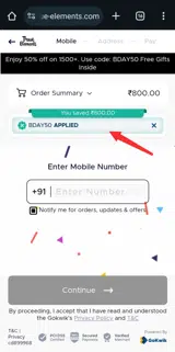 BDAY50 coupon verification screenshot