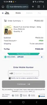 WELCOME100 coupon verification screenshot