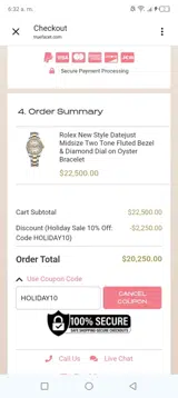 HOLIDAY10 coupon verification screenshot