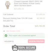 HOLIDAY10 coupon verification screenshot